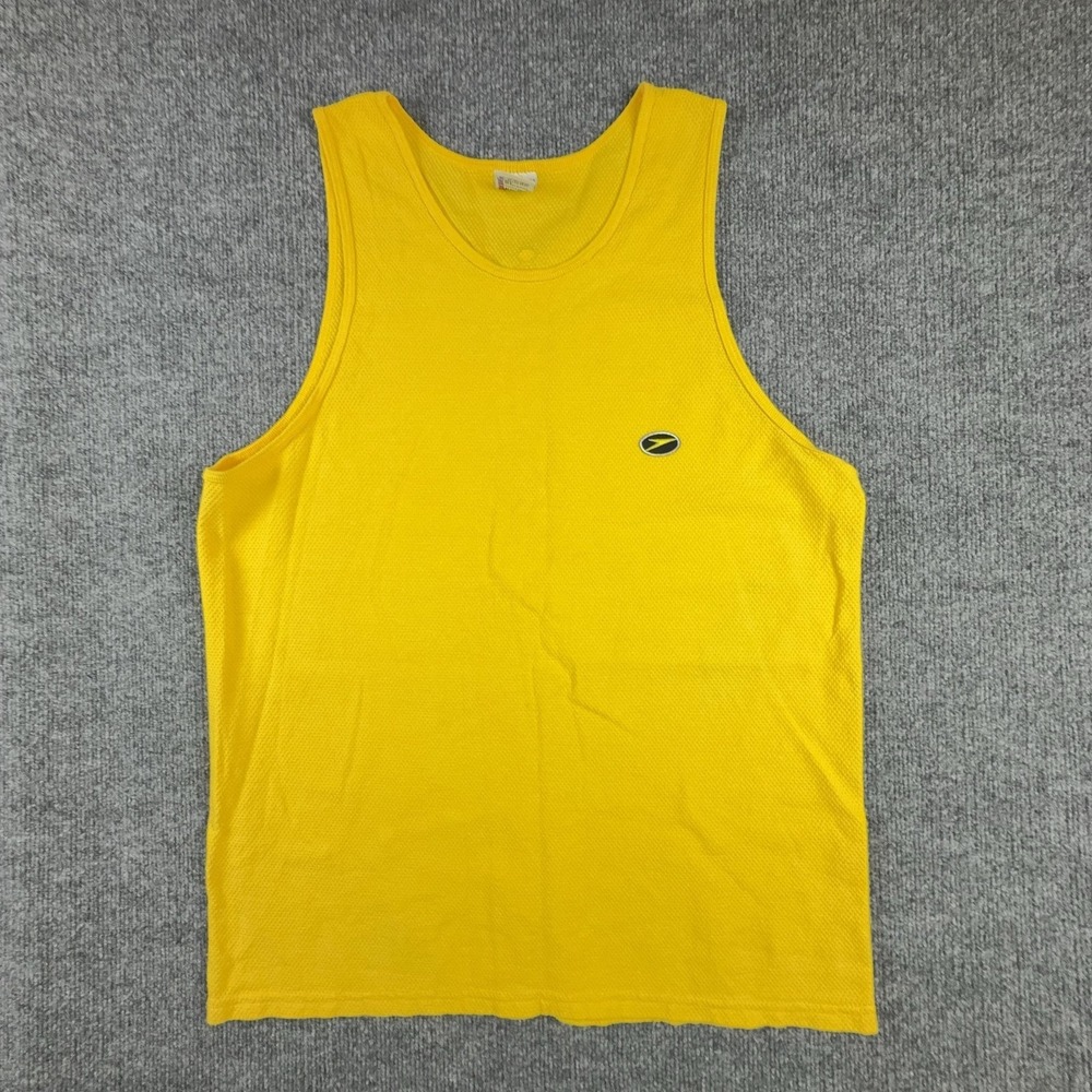 Vintage Speedo Shirt Mens Large Yellow Mesh Tank Top Swim Graphic Made USA 1998